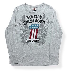 Harley Davidson Size‎ Small Women's Long Sleeve Gray T-Shirt Harley World OKC
